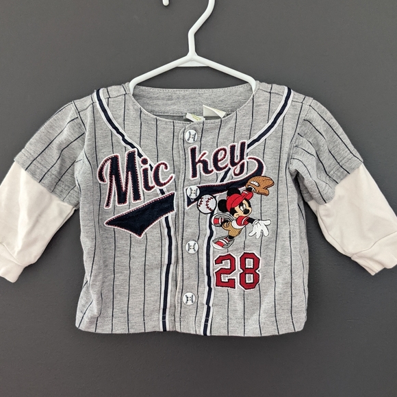 Disney Other - Disney Mickey Mouse baseball grey button shirt